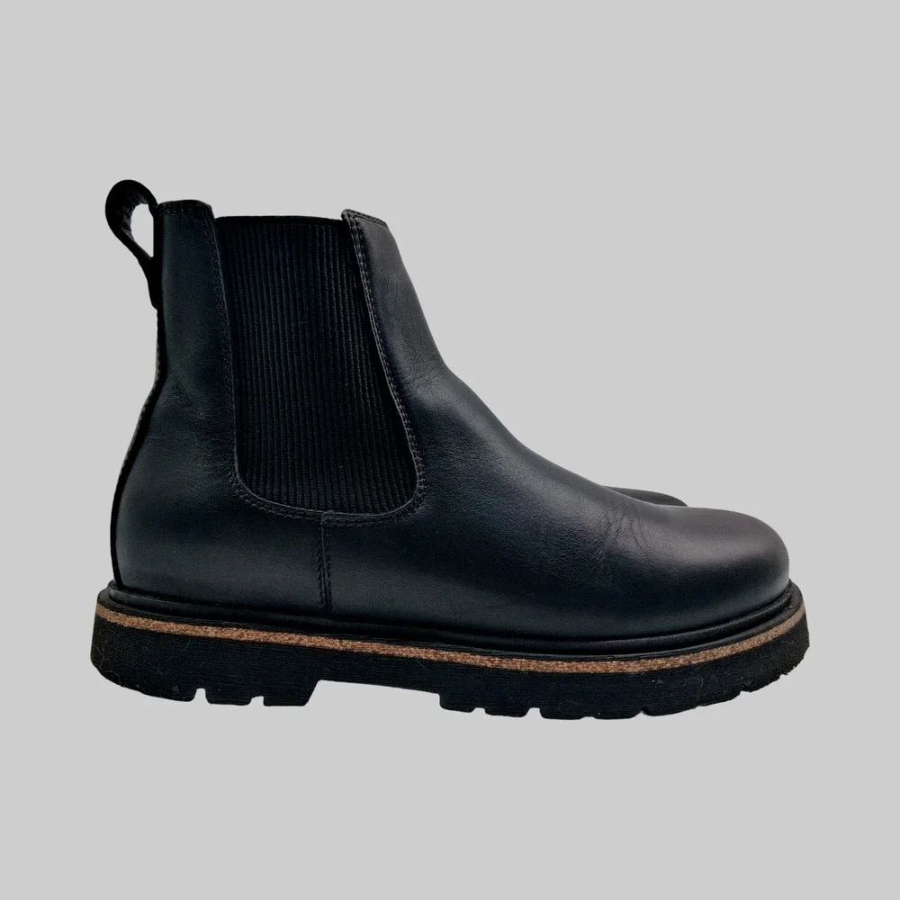 Birkenstock Boots Womens Size 9 Black Leather Chelsea Ankle Lug Sole Pull On